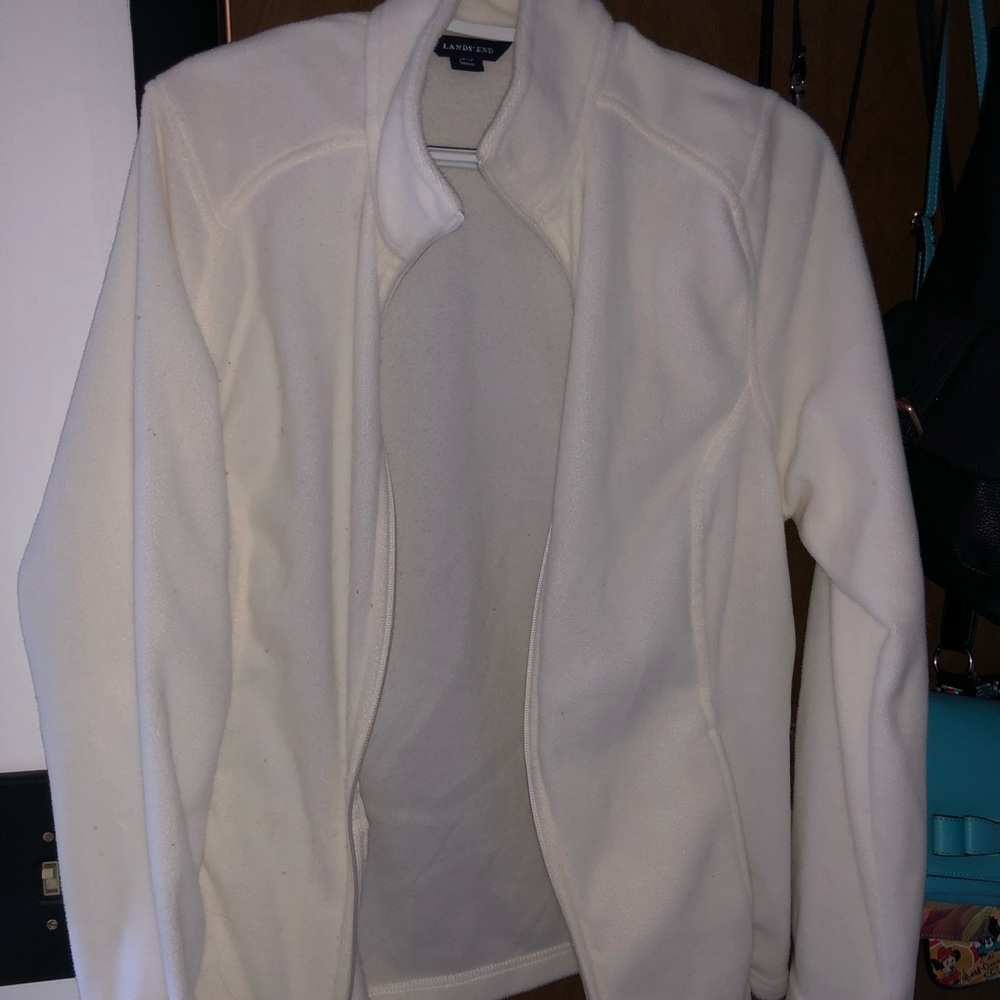 Lands end white fleece coat w collar